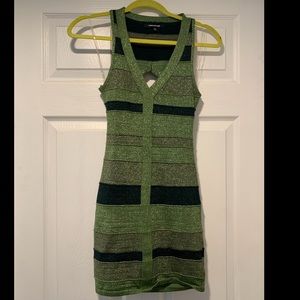 Wow Couture green stripe bodycon open back dress
